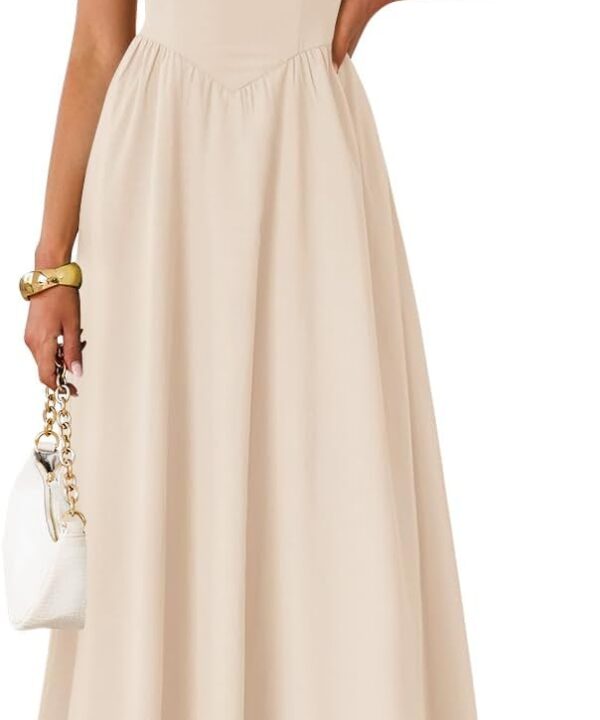 Women's Summer Sleeveless Halter Midi Dress 2025 Off Shoulder High Waist Swing Flowy Beach Long Dresses