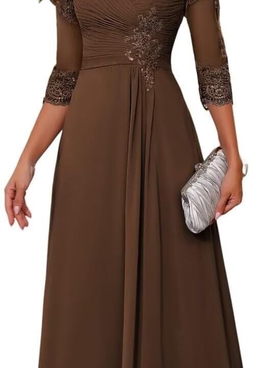 Mother of The Bride Dresses for Wedding with Sleeve Lace Appliques Chiffon Formal Gowns Backless LW154
