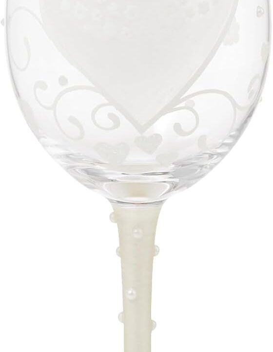 Enesco Lolita Designs Wedding Bride Two Hearts One Love Hand-Painted Artisan Wine Glass, 15 Ounce, Multicolor