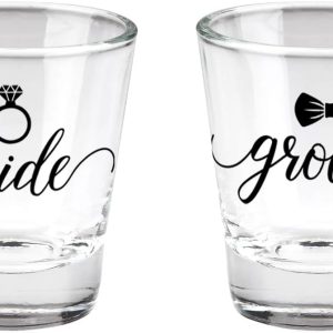 Canopy Street Bride And Groom Shot Glasses / 2 Wedding Shot Glasses/Bachelorette Bachelor Party 1.5 Ounce Small Glass Set
