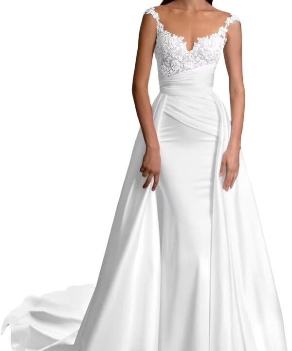 White Wedding Dresses for Bride Boho Lace Mermaid Sexy Beach Bridal Gowns for Bride with Long Train 2025