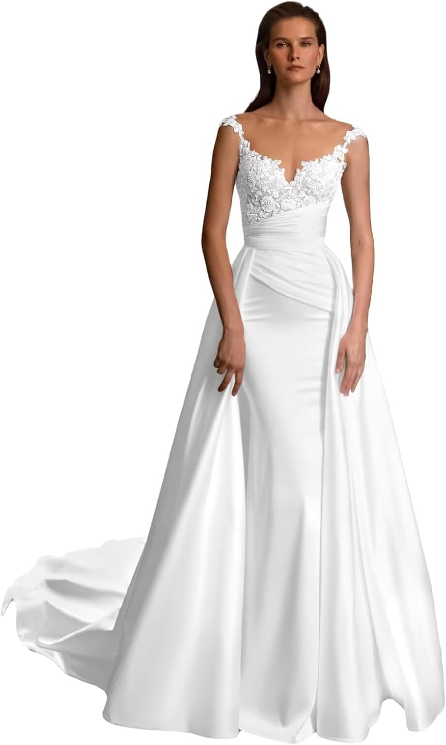 White Wedding Dresses for Bride Boho Lace Mermaid Sexy Beach Bridal Gowns for Bride with Long Train 2025