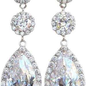 Wedding Earrings Teardrop Elegant Dangle Drop CZ Marquise Cubic Zirconia AAAAA 18K Gold Plated Rhinestone Luxurious for Brides Bridal Wedding Bridesmaid Prom Women Precious Crystal (Silver 9)