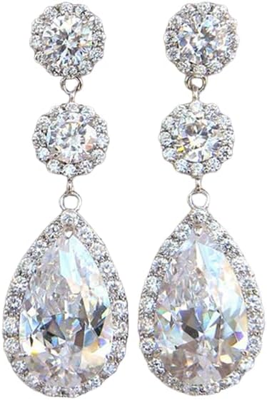 Wedding Earrings Teardrop Elegant Dangle Drop CZ Marquise Cubic Zirconia AAAAA 18K Gold Plated Rhinestone Luxurious for Brides Bridal Wedding Bridesmaid Prom Women Precious Crystal (Silver 9)
