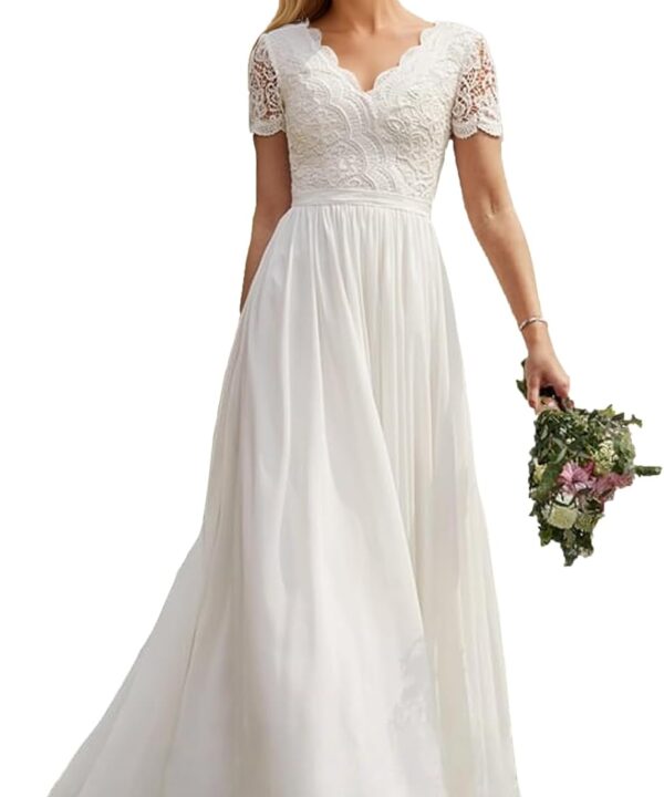 MARTINLEE Beach Wedding Dresses for Bride 2025 Lace Appliques Chiffon A Line Long Boho Bridal Dress for Women