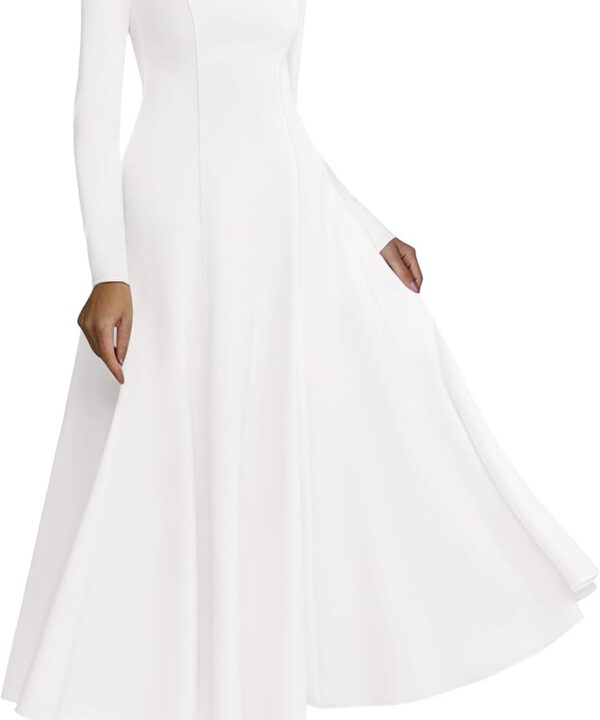 BTFBM Fall Dresses for Women 2025 Trendy Boat Neck Long Sleeve A Line Flowy Knit Loose Casual Elegant Party Maxi Dress