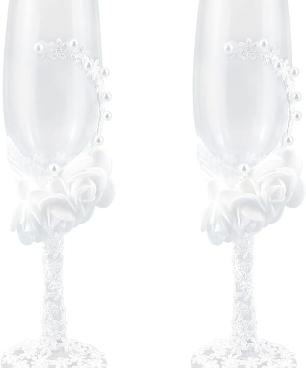 Set of 2 Wedding Champagne Glasses Bride and Groom Flutes Elegant Decorative Wine Glasses Premium Drinkware Sets for Parties Weddings Birthdays Anniversaries