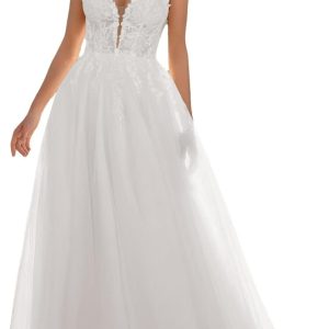 Women's Long Beach Wedding Dresses for Bride 2025 Boho A Line Lace Applique Bridal Gowns for Wedding