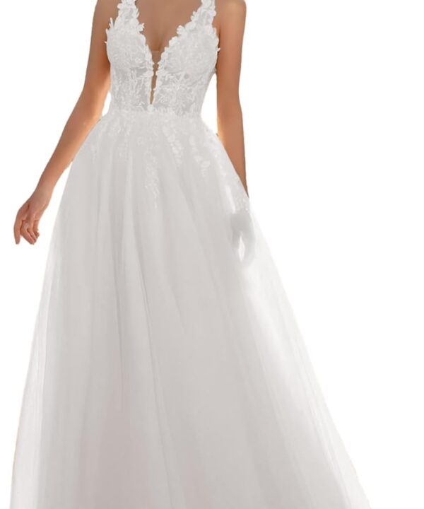 Women's Long Beach Wedding Dresses for Bride 2025 Boho A Line Lace Applique Bridal Gowns for Wedding