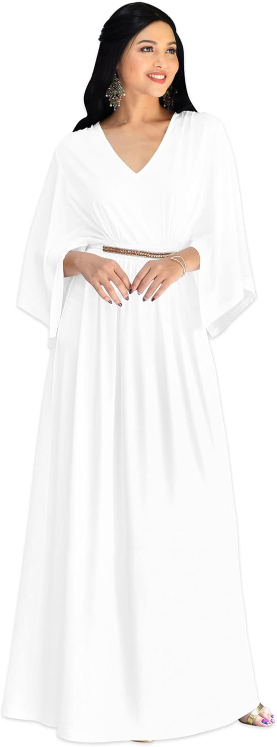 KOH KOH Womens 2025 Long Elegant V-Neck Batwing Sleeve Cocktail Kaftan Maxi Dress