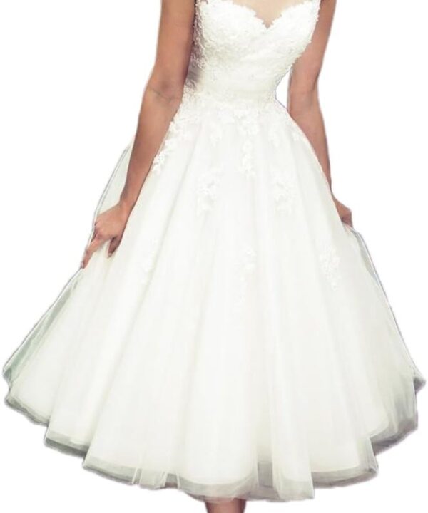 Women's Elegant Sheer Vintage Short Lace Wedding Dress for Bride