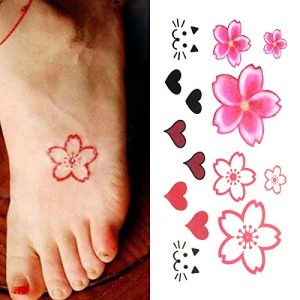 Small Cute Temporary Tattoo Flowers Heart Cat Finger (Set of 2)