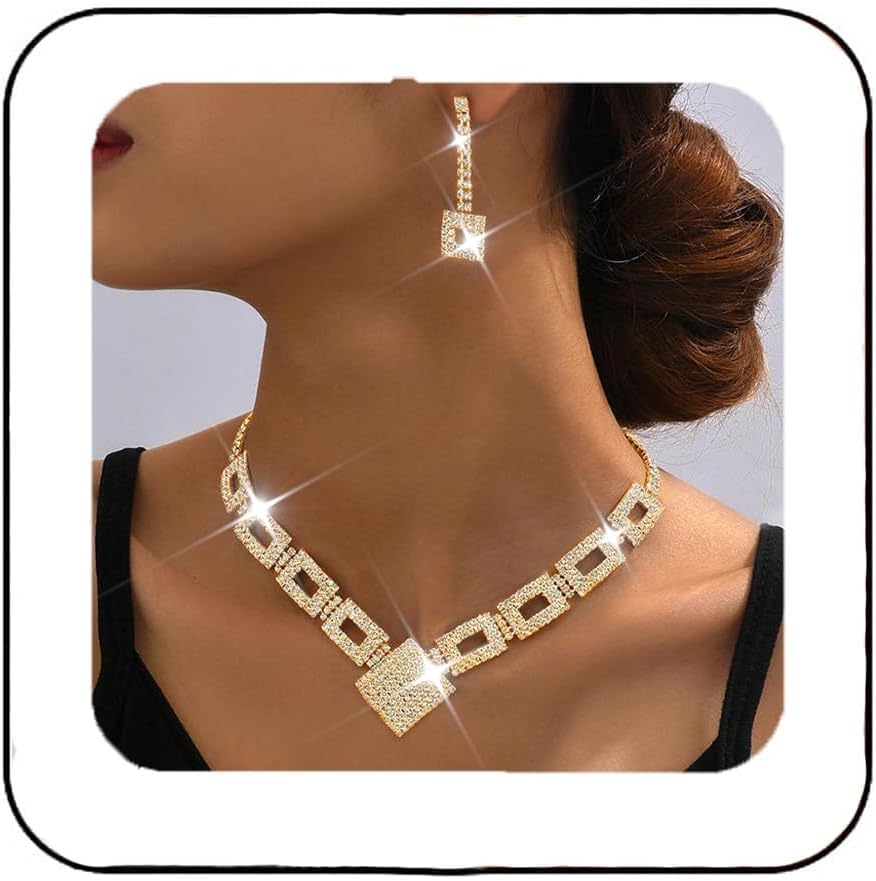 Unicra Crystal Bridal Wedding Jewelry Set Silver Rhinestone Necklace Earrings Bracelet Sets Formal Costume Jewelry for Women and Brides