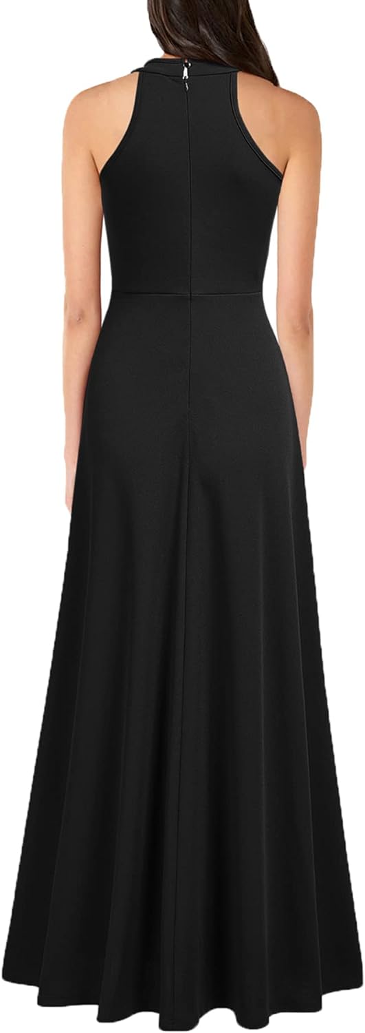 MUSHARE Women’s Halter Neck Sexy Split Cocktail Party Maxi Long Formal Dress