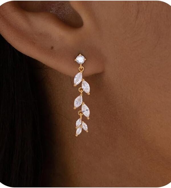 Silver Earrings for Women,Dainty Dangle Earrings Silver Plated Drop Earrings for Women Trendy Hypoallergenic CZ Stud Earrings Wedding Pearl Earrings Dangling Cute Small Hoop Earrings Jewelry