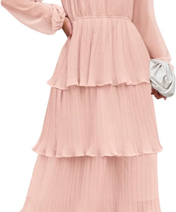 ZESICA Women's 2025 Fall Long Sleeve Ruffle Tiered Layered Chiffon Flowy Swing Wedding Guest Cocktail Party Midi Dress