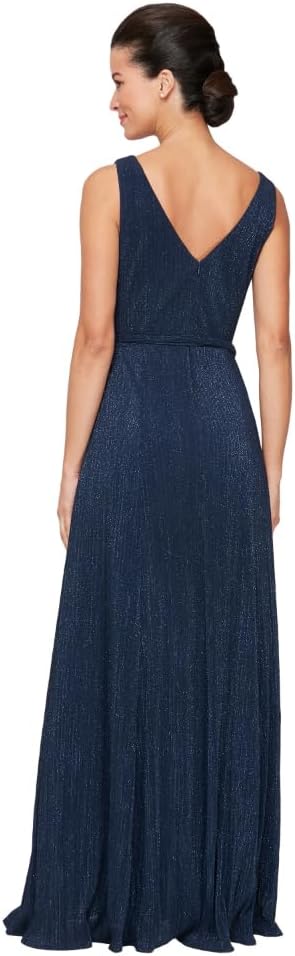 Alex Evenings Womens Sleeveless V-Neck Long A-line Dress, Elegant Formal Gown, Wedding Guest, Party Dress