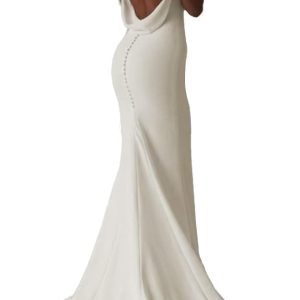 Satin Mermaid Wedding Dresses for Bride 2025 Beach Simple Blackless Bridal Gown with Train HS002