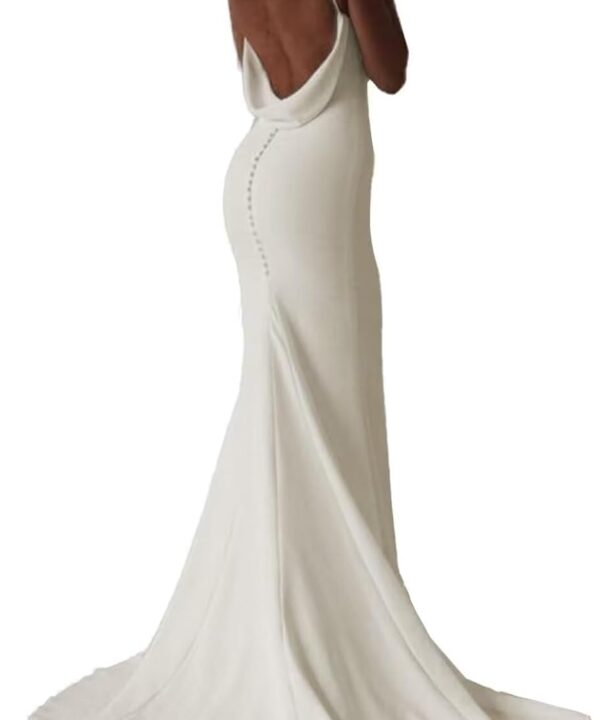 Satin Mermaid Wedding Dresses for Bride 2025 Beach Simple Blackless Bridal Gown with Train HS002