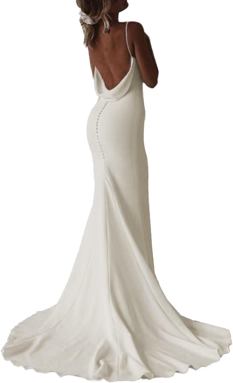 Satin Mermaid Wedding Dresses for Bride 2025 Beach Simple Blackless Bridal Gown with Train HS002