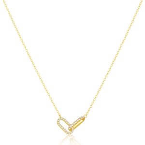 Freekiss Gold Pendant Necklace for Women, Dainty Diamond Necklaces for Women Simple 14K Gold Plated Paperclip Choker Necklaces Cute Minimalist Open Oval Necklaces Gold Jewelry for Women Gifts