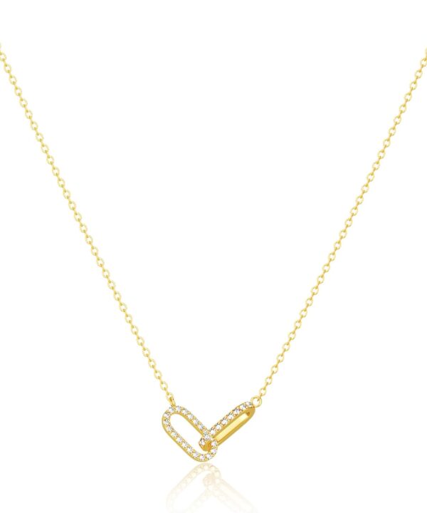 Freekiss Gold Pendant Necklace for Women, Dainty Diamond Necklaces for Women Simple 14K Gold Plated Paperclip Choker Necklaces Cute Minimalist Open Oval Necklaces Gold Jewelry for Women Gifts