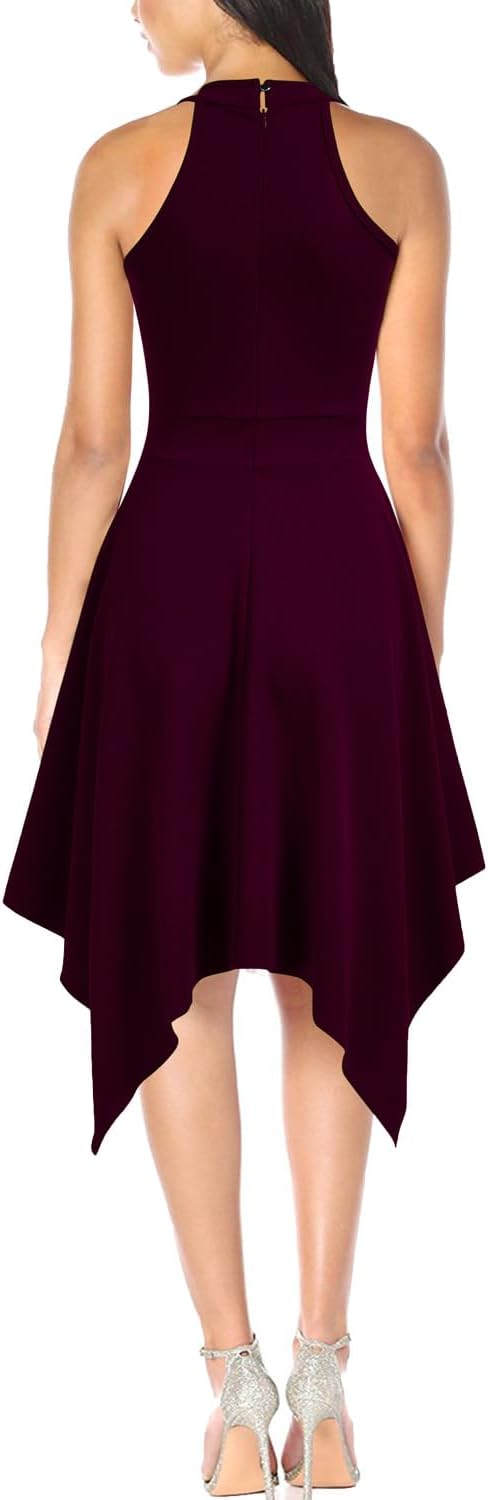 WOOSEA Women’s Sleeveless Halter Neck Formal Dress Hem Asymmetrical A Line Party Cocktail Dress