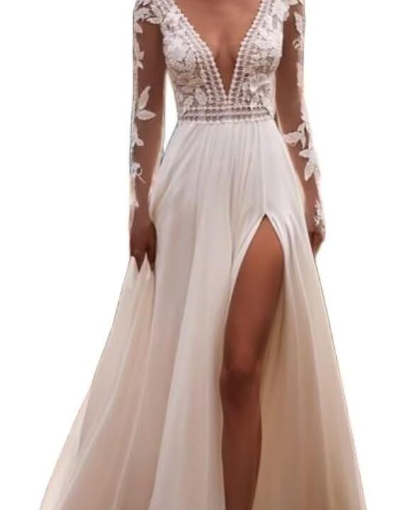 Wedding Dresses for Bride Mermaid Lace Long Sleeve Off Shoulder Bridal Dress for Women