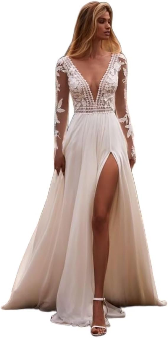 Wedding Dresses for Bride Mermaid Lace Long Sleeve Off Shoulder Bridal Dress for Women