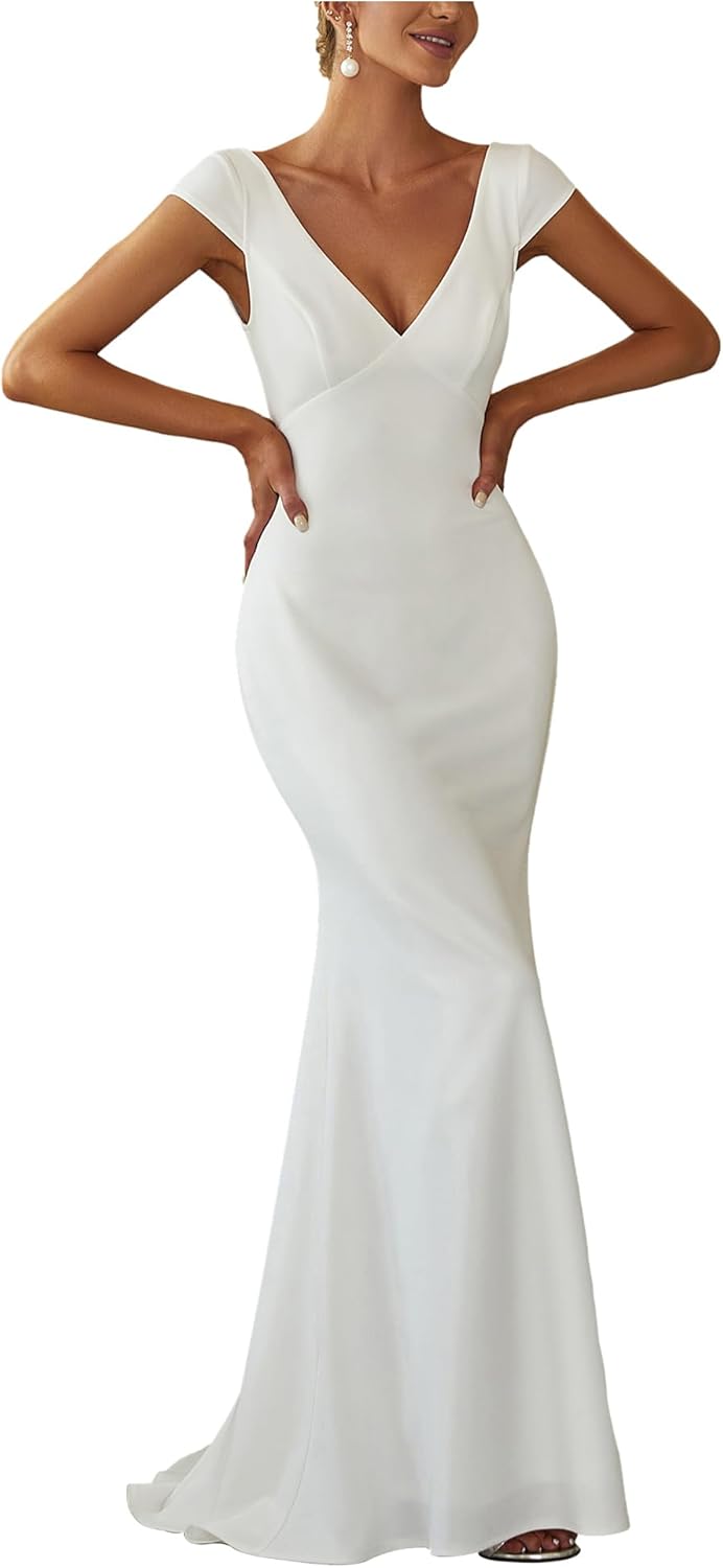 Ever-Pretty Women's Sleeveless V-Neck Open Back Lace Simple Mermaid Sweep Train Wedding Dress 0171A