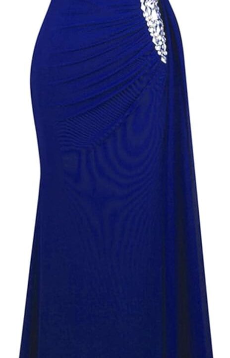 Angel-fashions Women's One Shoulder Ruching Beading Ribbon Soft Evening Gown