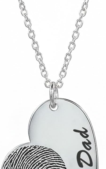 Personalized Thumbprint Heart Necklace Engraved Custom Name with Fingerprint Memorial Jewelry Gifts for Women