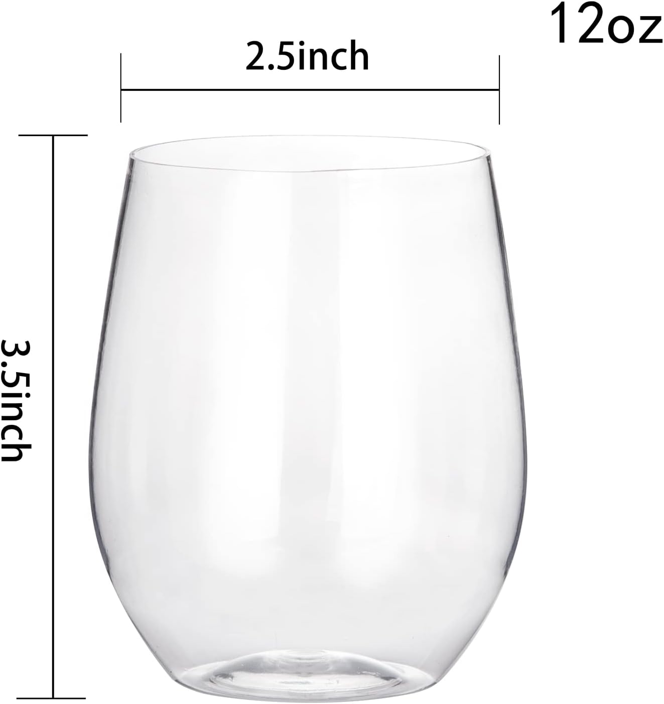 SUT Clear Disposable Wine Glasses Stemless, 12oz Unbreakable Cups 32 Pack, Shatterproof, Recyclable, Heavy Duty Plastic Wine Glasses for Parties Disposable