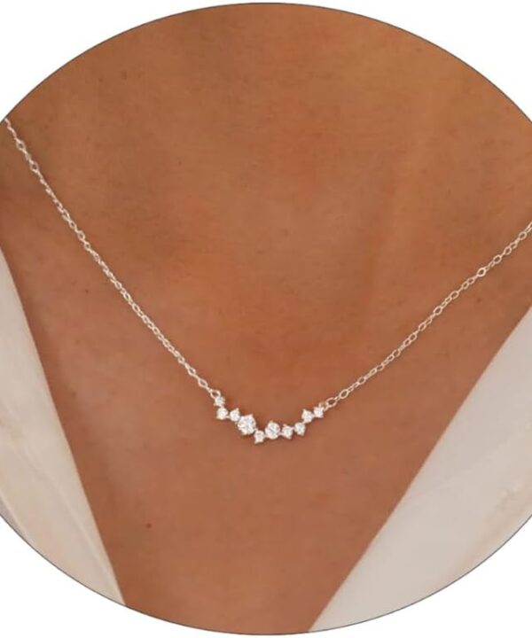 CZ Diamond Necklace for Women Dainty Square Cubic Zirconia Splints Solitaire Pendant Necklace for women 14kGold/Silver Plated Different Width Square CZ Pendant Necklaces Simulated Diamond Bridesmaid Jewelry for Women