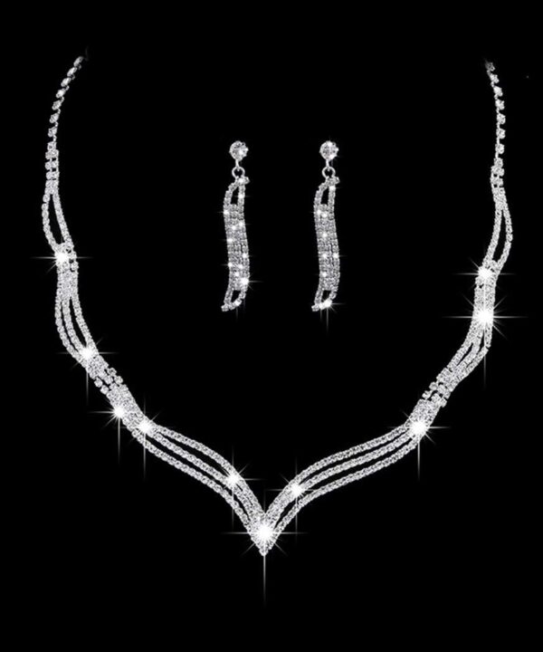 Silver V Shaped Necklace Rhinestone Necklace And Earring Set Wedding Bridal Sparkly Crystal Necklaces for Women