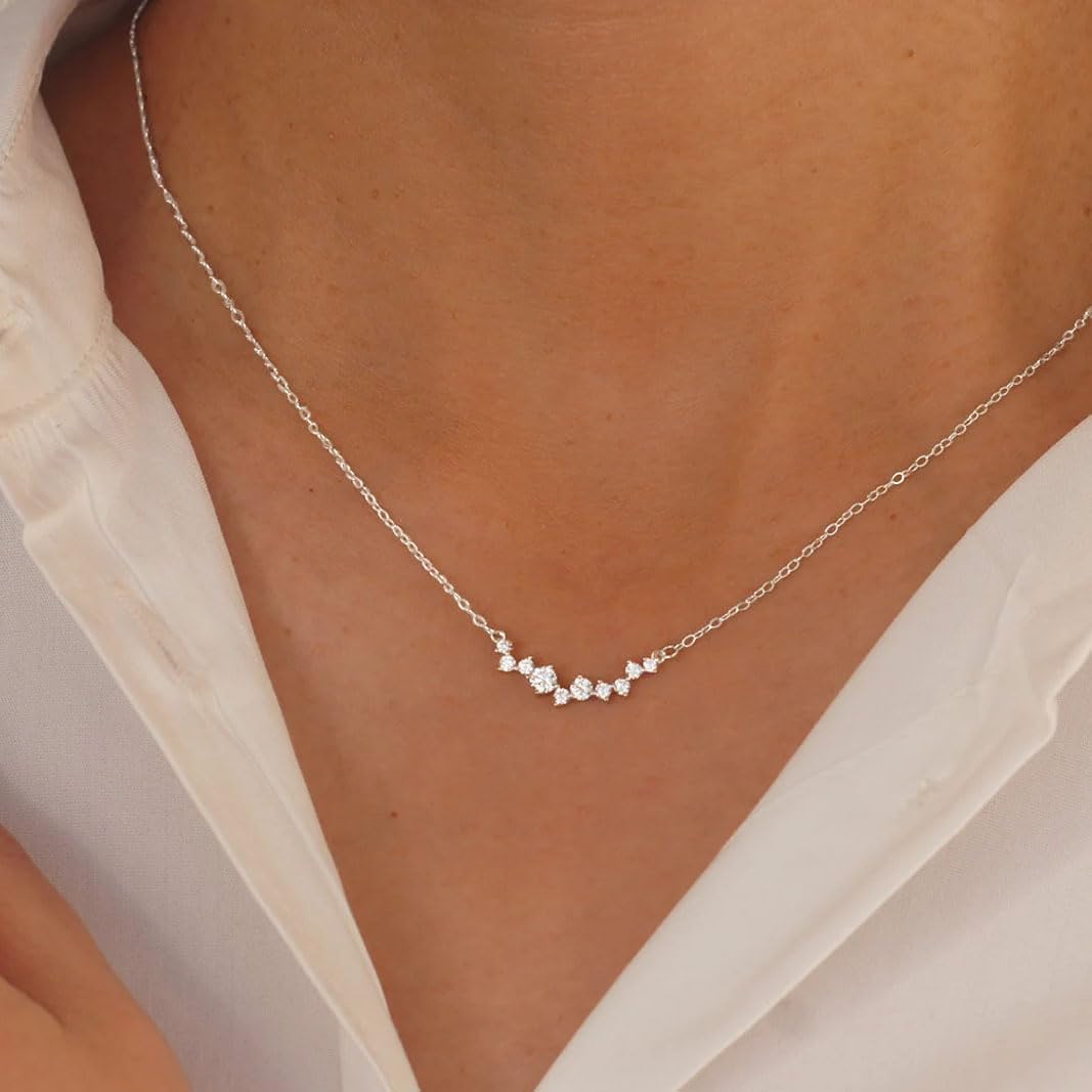 CZ Diamond Necklace for Women Dainty Square Cubic Zirconia Splints Solitaire Pendant Necklace for women 14kGold/Silver Plated Different Width Square CZ Pendant Necklaces Simulated Diamond Bridesmaid Jewelry for Women