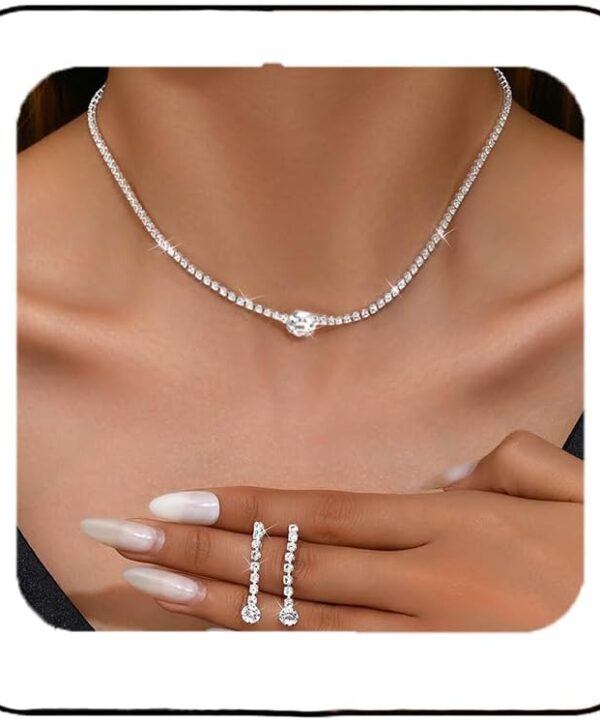 Unicra Silver Bridal Wedding Jewelry Set Rhinestone Necklace Earrings Sets Crystal Formal Costume Jewelry for Women and Brides