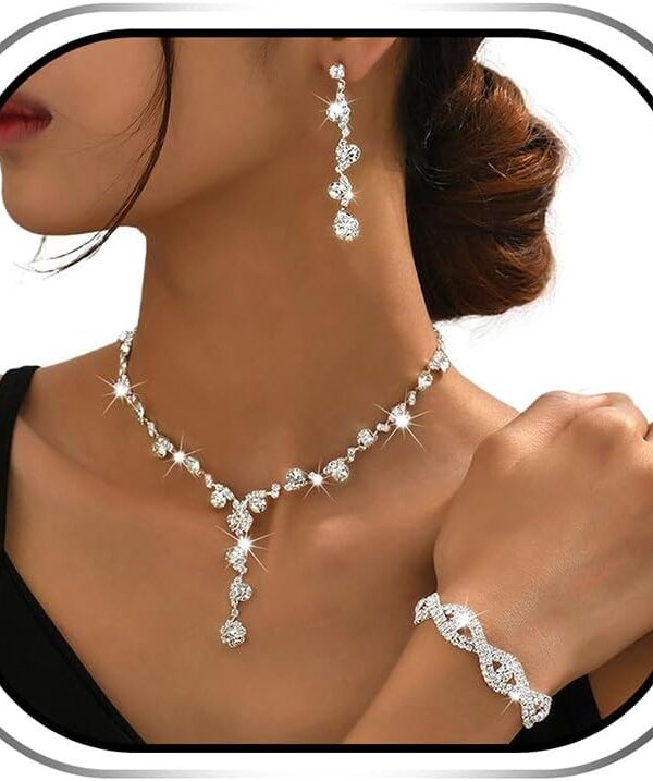 Sixexey Rhinestone Earrings Silver Sparkly Bracelet Earring Party Prom Earrings Jewelry for Women