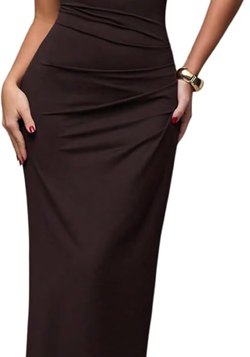 Verdusa Women's Off The Shoulder Wedding Guest Dress Asymmetrical Ruched Sleeveless Maxi Dresses