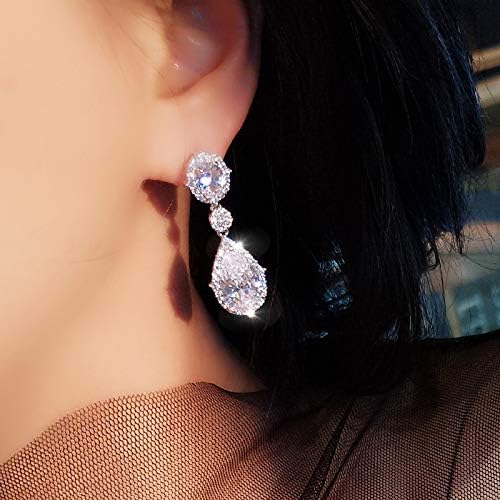 Wedding Earrings Teardrop Elegant Dangle Drop CZ Marquise Cubic Zirconia AAAAA 18K Gold Plated Rhinestone Luxurious for Brides Bridal Wedding Bridesmaid Prom Women Precious Crystal (Silver 9)