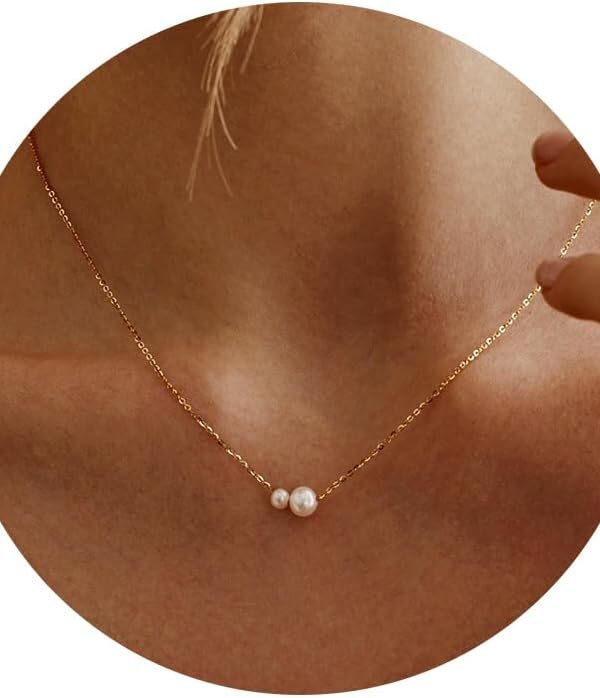 Gold Pearl Necklaces for Women Trendy 14k Gold Plated Dainty Necklace Simple Pearl Drop Single Charm Pendant Necklace Women's Jewelry Best Friend Birthday Gifts Gold Jewelry for Women
