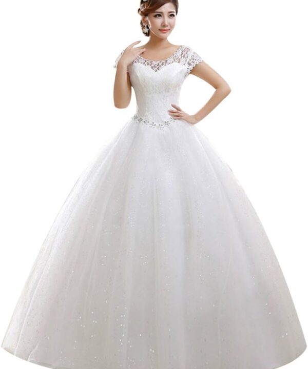 Eyekepper Double Shoulder Floor Length Bridal Gown Wedding Dress Custom Size
