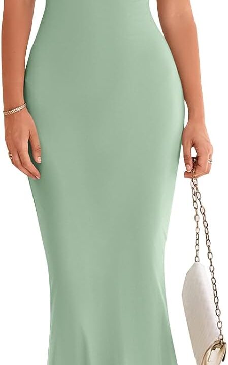 PRETTYGARDEN Women's 2025 Summer Maxi Dress Spaghetti Strap Mesh Slip Bodycon Dress Cowl Neck Cocktail Party Long Dresses
