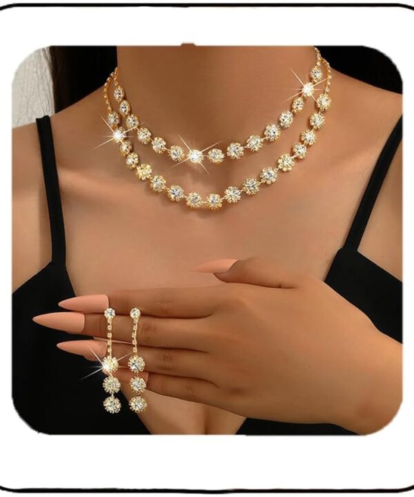 Unicra Rhinestone Bridal Wedding Jewelry Set Silver Crystal Necklace Earrings Bracelet Sets Formal Costume Jewelry for Women and Brides