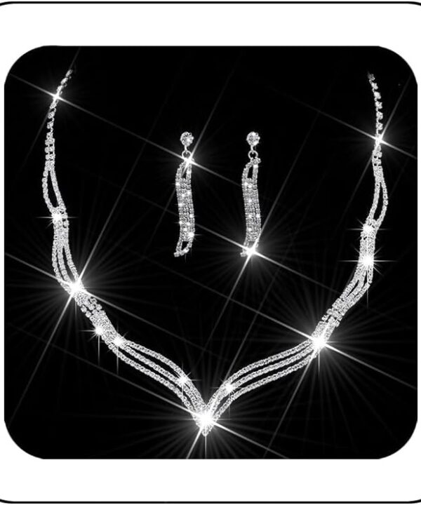 Unicra Wedding Jewelry Set Silver Rhinestone Necklace Earrings Set Prom Jewelry sets for Brides and Women