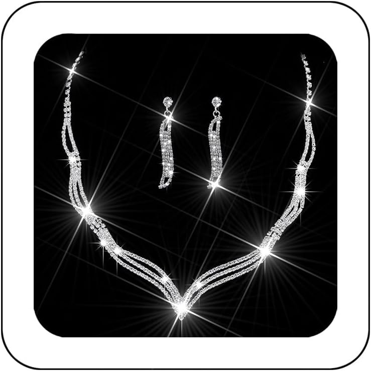 Unicra Wedding Jewelry Set Silver Rhinestone Necklace Earrings Set Prom Jewelry sets for Brides and Women