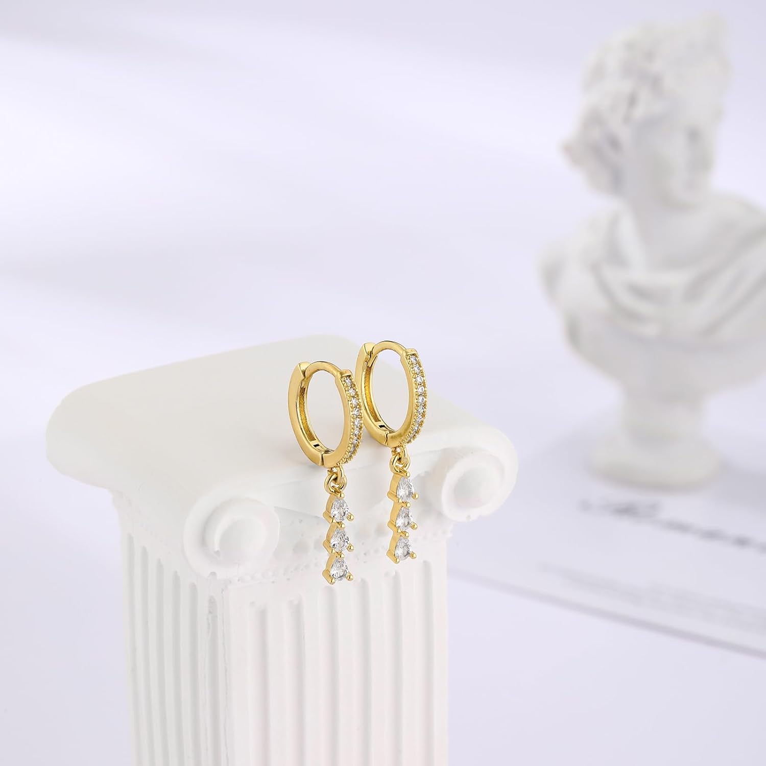 Gold/Silver Hoop Earrings for Women,Dainty 14k Gold/Silver Plated Small CZ Diamond Dangle Drop Earrings for Women Trendy Lightweight Jewelry Set