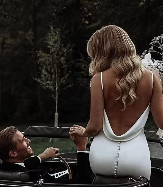 Satin Mermaid Wedding Dresses for Bride 2025 Beach Simple Blackless Bridal Gown with Train HS002