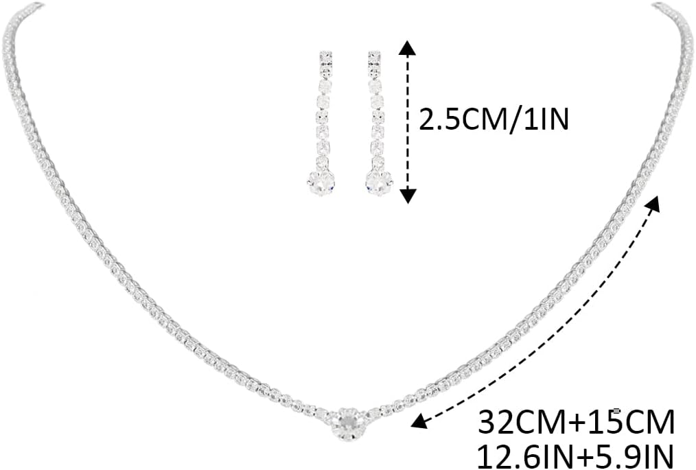 Unicra Silver Bridal Wedding Jewelry Set Rhinestone Necklace Earrings Sets Crystal Formal Costume Jewelry for Women and Brides