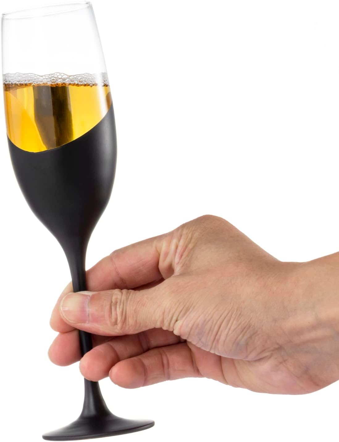 MyGift Modern Stemmed Champagne Flute Glasses Set of 6 with Matte Black and Gold Plated Design, Toasting Glass Party and Wedding Wine Glass, 8 oz